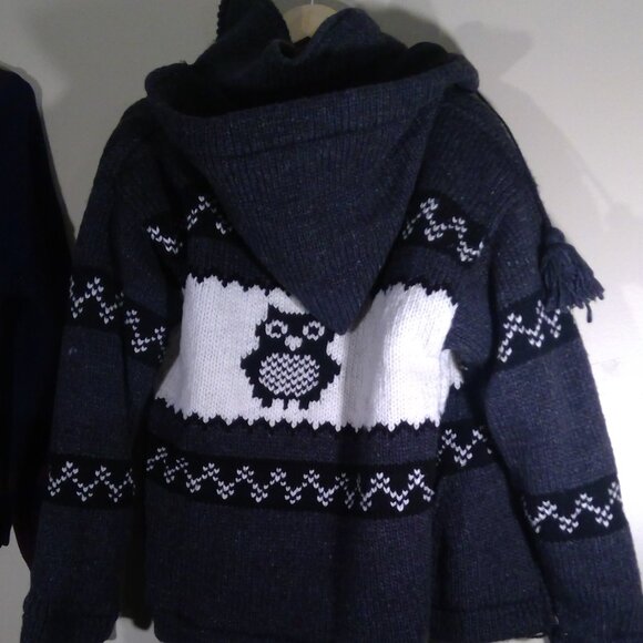 Native Spirt knitted Llama Wool Jacket fleece lined MED Owls - Picture 8 of 14